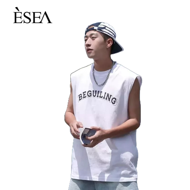 esea-เสื้อกั๊กผู้ชายหลวมทั้งหมด-การแข่งขันลำลองเสื้อกั๊กผู้ชายตัวอักษรที่เรียบง่ายพิมพ์เสื้อยืด
