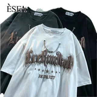 ESEA ผู้ชายเสื้อยืดหลวมยุโรปและอเมริกาแนวโน้มแฟชั่นลำลองทั้งหมด-การแข่งขันผู้ชายเสื้อยืด