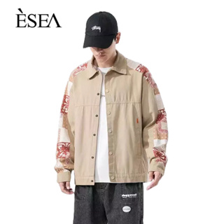 ESEA เสื้อโค้ทผู้ชาย INS สไตล์ฤดูใบไม้ผลิและฤดูใบไม้ร่วงแฟชั่นแบรนด์แขนยาวหล่อญี่ปุ่นเกาหลีรุ่นหลวมบุคลิกภาพนักเรียนเย็บเสื้อโค้ทลําลองของผู้ชาย