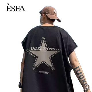 ESEA เสื้อกั๊กผู้ชายบางคู่แขนกุดเสื้อยืดแบรนด์อินเทรนด์ Ins กีฬาหลวมอเมริกันพิมพ์บาสเก็ตบอล