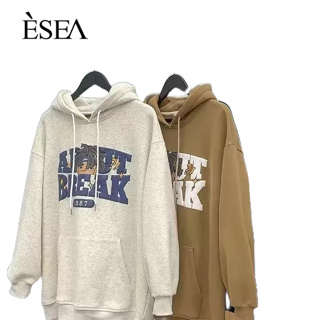 ESEA เสื้อสเวตเตอร์มีฮู้ดผู้ชายอินเทรนด์ INS สไตล์พิมพ์เสื้อสเวตเตอร์คู่