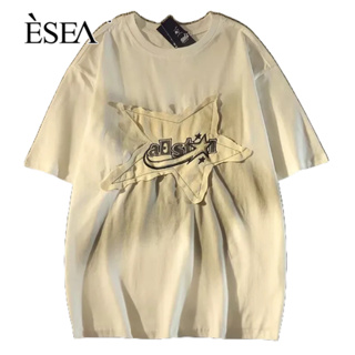 ESEA เสื้อยืดผู้ชายอินเทรนด์สบาย ๆ เสื้อยืดผู้ชายคอกลมแขนสั้นเรียบง่ายทุกวัน