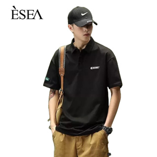 ESEA เสื้อยืดผู้ชายอารมณ์ใหม่สีทึบอินเทรนด์แขนสั้นแฟชั่นญี่ปุ่นสบาย ๆ เสื้อโปโล