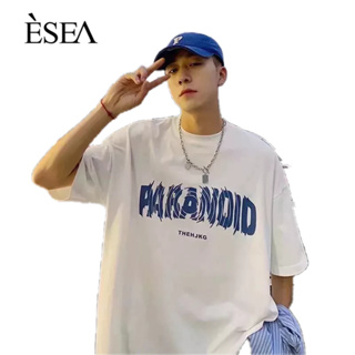 ESEA เสื้อยืดผู้ชายหลวมและอเนกประสงค์เสื้อยืดผู้ชายสไตล์เกาหลีบุคลิกภาพไฮสตรีทเทรนด์พิมพ์แขนสั้นผู้ชาย
