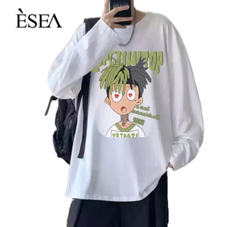 ESEA เสื้อสเวตเตอร์ผู้ชายฤดูใบไม้ผลิและฤดูใบไม้ร่วงย้อนยุคแฟชั่นแบรนด์กีฬาแฟชั่นพิมพ์คู่สไตล์ผู้ชายเสื้อสเวตเตอร์แขนยาว