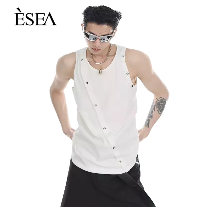 esea-เสื้อกั๊กผู้ชายถนนใหม่ออกแบบความรู้สึกเสื้อกั๊กผู้ชายรอบคออินเทรนด์อารมณ์แฟชั่นแขนกุด