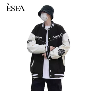 ESEA เสื้อโค้ทผู้ชายฤดูใบไม้ผลิและฤดูใบไม้ร่วง 2023 ใหม่หลวมแฟชั่นตัวอักษรพิมพ์ผู้ชายสบาย ๆ เสื้อกีฬาบาง