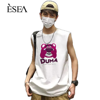 ESEA เสื้อกั๊กผู้ชาย ลายหมีน่ารัก ชายอินเทรนวัยรุ่น เสื้อยืดแขนกุด เสื้อยืดผู้ชายและผู้หญิง ไทด์