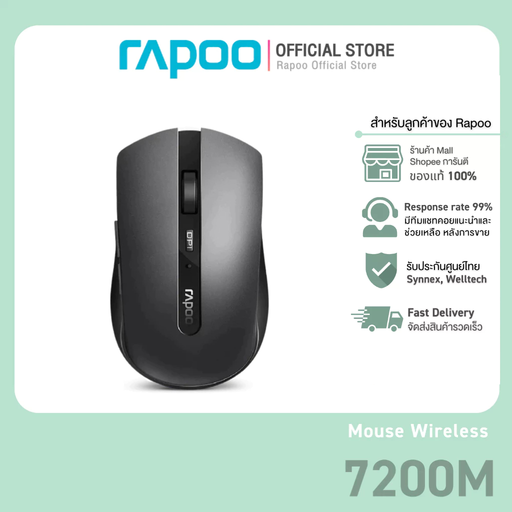 Rapoo รุ่น 7200M Multi-mode Silent Wireless Mouse Bluetooth 3.0/4.0 & 2 ...