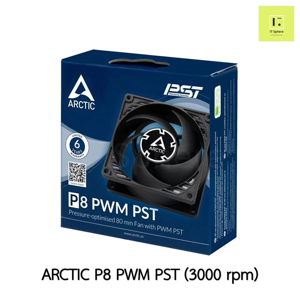[ 3000 rpm ] ARCTIC P8 PWM PST (BLACK/BLACK) พัดลมเคส Fan case fancase ...