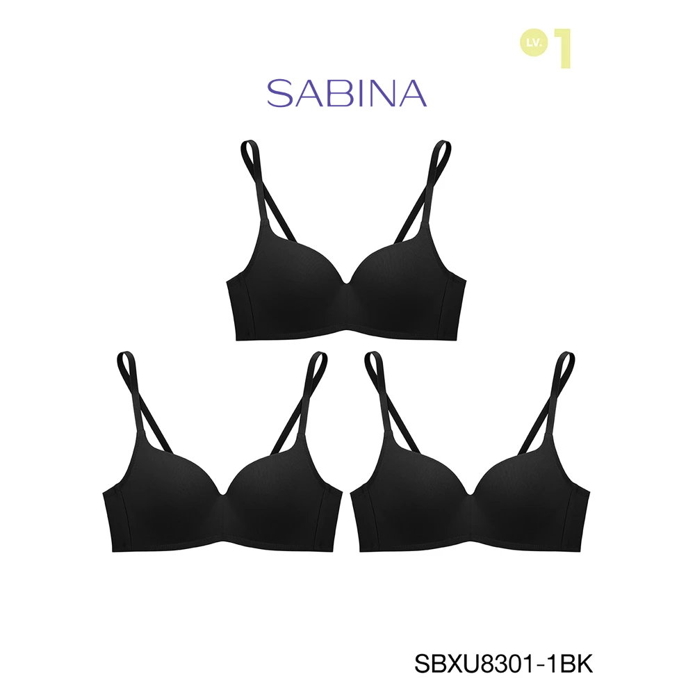 Sabina เสื้อชั้นใน Invisible Wire (Set 3 ชิ้น) (ไม่มีโครง) รุ่น Pretty  Perfect รหัส SBXU8301-1BK สีดำ
