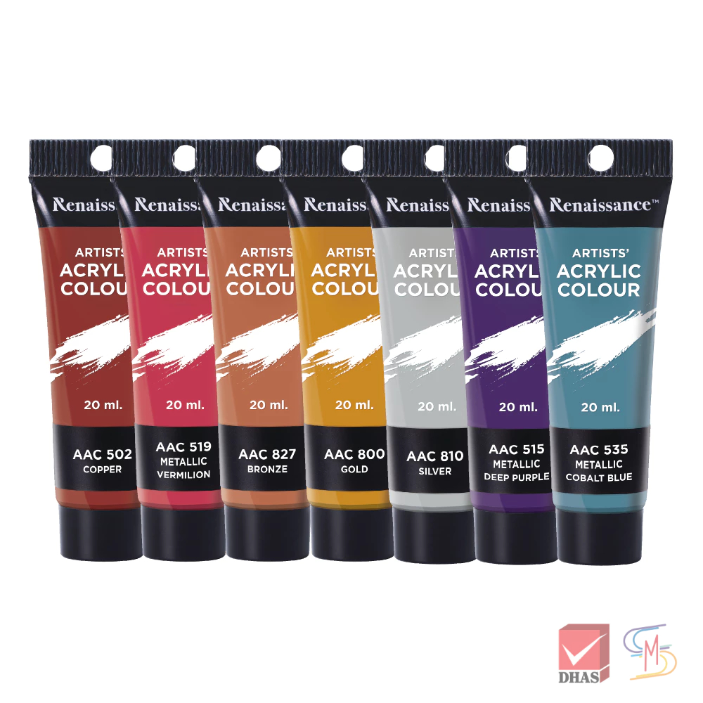 Renaissance สีอะคริลิค 20 มล. สีเมทัลลิก (Metallic) 7 เฉดสี (1 หลอด ...