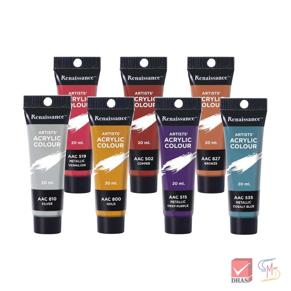 Renaissance สีอะคริลิค 20 มล. สีเมทัลลิก (Metallic) 7 เฉดสี (1 หลอด ...