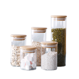 YUANTA โหลแก้วฝาไม้ ฝากันความชื้นเป็นไม้ไผ่ โหลพาสต้า ถังเก็บน้ำในครัว Borosilicate glass