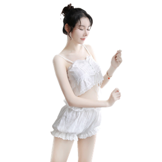 โปรโมชั่น : 🤍น่ารักมาก🤍 ชุดนอนสายเดี่ยว เสื้อ  กางเกง ชุดนอนผ้าฝ้ายสีขาว ชุดนอนน่ารัก ตกแต่งลูกไม้ตรงขอบ ผ้าใส่สบาย รุ่นS022