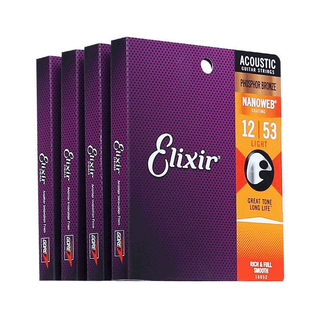 [ซื้อ 3 ชิ้น รับส่วนลด ฿5] Elixir® สายกีตาร์โปร่งเคลือบกันสนิมแบบครบชุด เบอร์ 10-12 NANOWEB COATING / 80/20 BRONZE