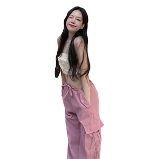150cm y2k กางเกงคาร์โก้ เอวยาวยืด เชือกผูก 4กระเป๋า ความยาว37นิ้ว [playwork.store] (011-y2k)
