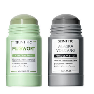 【2PCS】SKINTIFIC Mugwort สิวเคลย์มาส์กสติ๊ก 40g + อลาสก้า โวลคาโน ดีพ พอร์ คลีนซิ่ง มาส์กโคลน สติ๊ก 40g