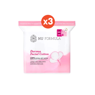 [แพ็คสุดคุ้ม] Nu Formula Derma Facial Cotton 200 pcs. แพ็ค 3 ชิ้น - สำลีเช็ดหน้า นู ฟอร์มูล่า เนื้อนุ่ม ไม่บาดผิว