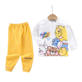 ชุดนอนเด็ก เสื้อแขนยาว+ขายาวเด็ก ชุดเซ็ท เสื้อผ้าเด็ก ผ้าcotton size 73-100 CXT08
