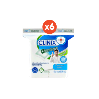 CLINIX AntiBac Cotton Pad 50g , คลีนิกซ์ สำลีแผ่นแอนตี้แบค 50 กรัม x 6 ถุง