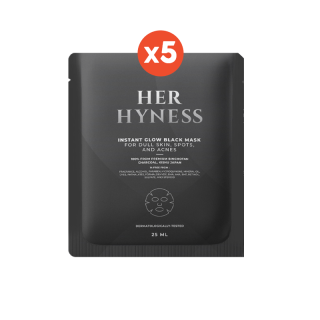 HER HYNESS INSTANT GLOW BLACK MASK (5 SHEETS) เฮอ ไฮเนส แบล็คมาส์ก เพื่อผิวโกลว์ใส 5 แผ่น