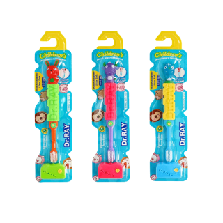 Dr.RAY ANIMAL KIDS แปรงสีฟันเด็ก 3 - 7 ปี หัวตุ๊กตาถอดได้ ขนแปรงนุ่มพิเศษ ด้ามจับกันลื่น ฟังก์ชั่นกำหนดเดือน [D2]