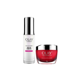 OLAY ลูมินัส ไนอะซินาไมด์ + AHA ซุปเปอร์ เซรั่ม สกินแคร์ 30 มล + Regenerist Micro-Sculpting เดย์ครีมบำรุงผิวหน้า 50g