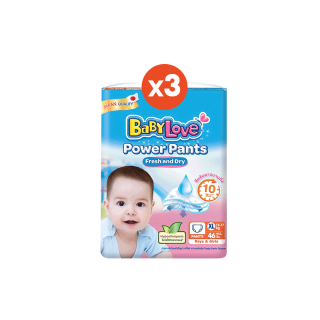 [เหลือ 715 โค้ด BABYBD499 + BABYY90DS ] BABYLOVE Power Pants กางเกงผ้าอ้อมเด็ก เบบี้เลิฟ พาวเวอร์แพ้นส์ ไซส์ XL 46 ชิ้นx3 แพ็ค [ขายยกลัง]