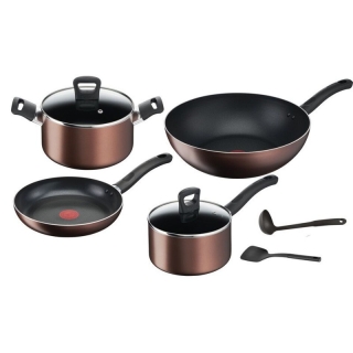 Tefal เซ็ตเครื่องครัว8ชิ้น Day By Day ก้นอินดักชั่น กระทะก้นแบน+กระทะก้นลึก+หม้อด้าม+หม้อ2หู+กระบวย+ตะหลิว รุ่น G143S895