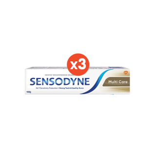 SENSODYNE MULTICARE 160G X 3 เซ็นโซดายน์ ยาสีฟัน สูตร มัลติแคร์ ช่วยลดอาการเสียวฟัน ช่วยให้ฟันแข็งแรงและป้องกันฟันผุ 160 กรัม แพ็ค 3