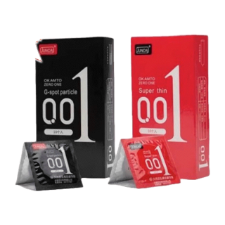 ถุงยางอนามัย JUNCAI (10ชิ้น/กล่อง) บางเฉียบ 0.01 มม. ฟรีไซส์ ขนาด 49, 52, 54 มม.