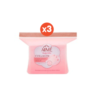AIME Facial Cotton Pad Collagen 60sheet, เอเม่ สำลีแผ่นทำความสะอาดผิวหน้าคอลลาเจน ( 3 ห่อ)
