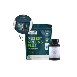 Gift Set Nuzest Greens Plus x Algae Omega-3 - เซ็ทของขวัญวิตตามินผงเขียว + น้ำมันสาหร่าย โอเมก้า 3