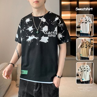 เสื้อยืดแขนสั้น ผ้าเรยอน แบบบาง ทรงหลวม แฟชั่นฤดูร้อน สําหรับผู้ชาย