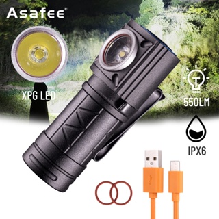 Asafee ไฟฉาย LED มัลติฟังก์ชั่น แบบพกพา ชาร์จ USB โฟกัสคงที่ ไฟหน้ากันน้ํา ไฟฉายคลิปอเนกประสงค์ เหมาะสําหรับตกปลา เดินป่า ตั้งแคมป์