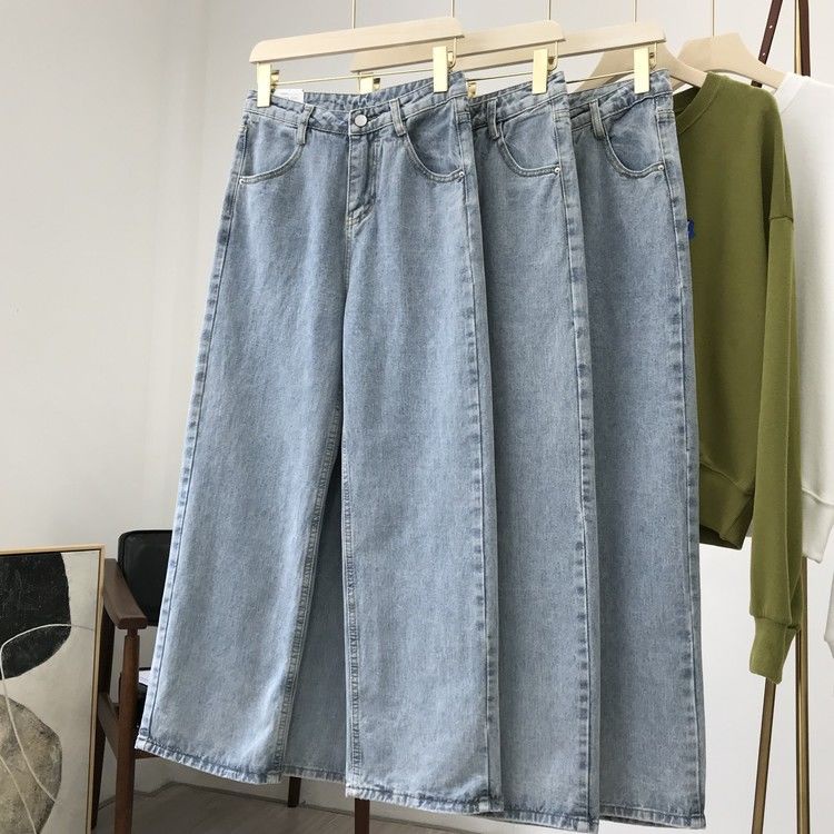 พร้อมส่ง-hot-กางเกงขากว้างสตรี-ใหม่เวอร์ชั่นเกาหลีย้อนยุคกางเกงทรงตรงเอวสูงกางเกงยีนส์-กางเกงราคาถูก