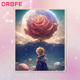 Drofe 【40*50 ซม. พร้อมกรอบ】ภาพวาดสีน้ํามันบนผ้าใบ ตามตัวเลข รูปเจ้าชายน้อย และดอกกุหลาบ สําหรับตกแต่งผนังบ้าน DIY