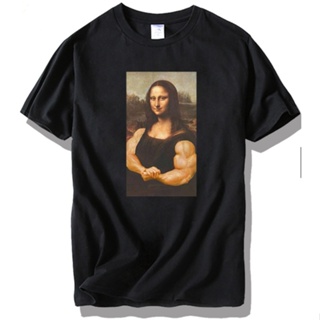 tshirtเสื้อยืดคอกลมฤดูร้อนเสื้อยืดแขนสั้น พิมพ์ลาย Mona Lisa Muscle Sister สไตล์อเมริกันเรโทร สําหรับผู้ชาย และผู้หญิงSt