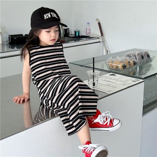 พร้อมส่ง เสื้อยืดแขนกุด กระโปรงทรงตรง สไตล์เกาหลี ญี่ปุ่น แฟชั่นฤดูร้อน สําหรับเด็กผู้หญิง