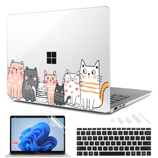 4in1 เคสป้องกันแล็ปท็อป แบบใส ลายแมว พร้อมฟิล์มติดแป้นพิมพ์ สําหรับ Microsoft Surface Laptop Go 1/2 12.4 นิ้ว 2020 3/4/5 13.5 นิ้ว 2022 2021 2020 2019