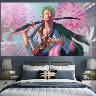 ผ้าพื้นหลัง ลายการ์ตูนอนิเมะ One Piece Zoro Luffy ขนาดใหญ่ สําหรับตกแต่งผนังห้องนอน หอพักนักเรียน