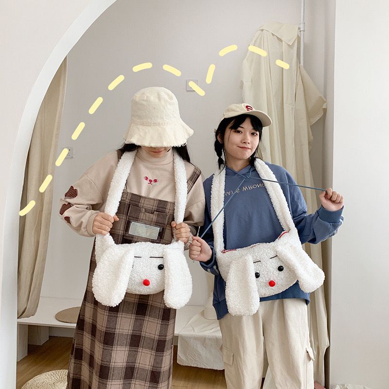 กระเป๋าสะพายไหล่-ผ้าขนแกะ-แต่งหูกระต่ายน่ารัก-เข้ากับทุกการแต่งกาย-สไตล์ญี่ปุ่น-สําหรับเด็กผู้หญิง