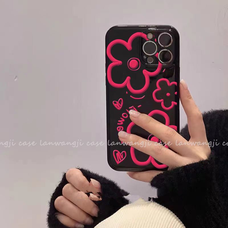 bright-surface-black-flower-phone-case-for-iphone13-apple-12promax-phone-case-11-all-inclusive-xr-soft-8plus-female
