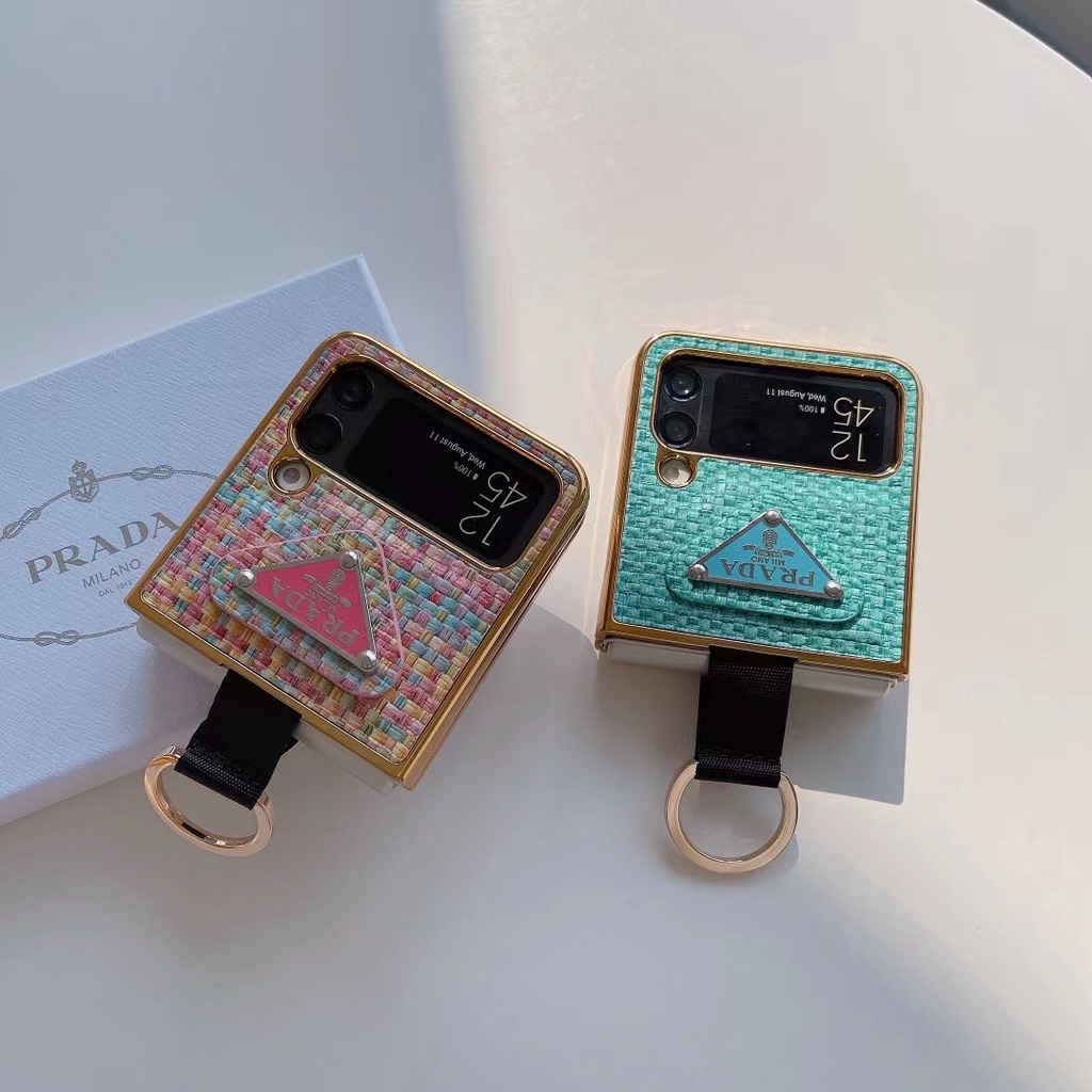 สินค้าพร้อมส่ง-แบรนด์แฟชั่น-prd-กรอบชุบถัก-หัวเข็มขัดชุบ-ป้องกันการระเบิดและกันลื่น-หน้าจอพับ-samsung-เคสโทรศัพท์มือถือ-สําหรับ-samsung-z-flip-2-3-4