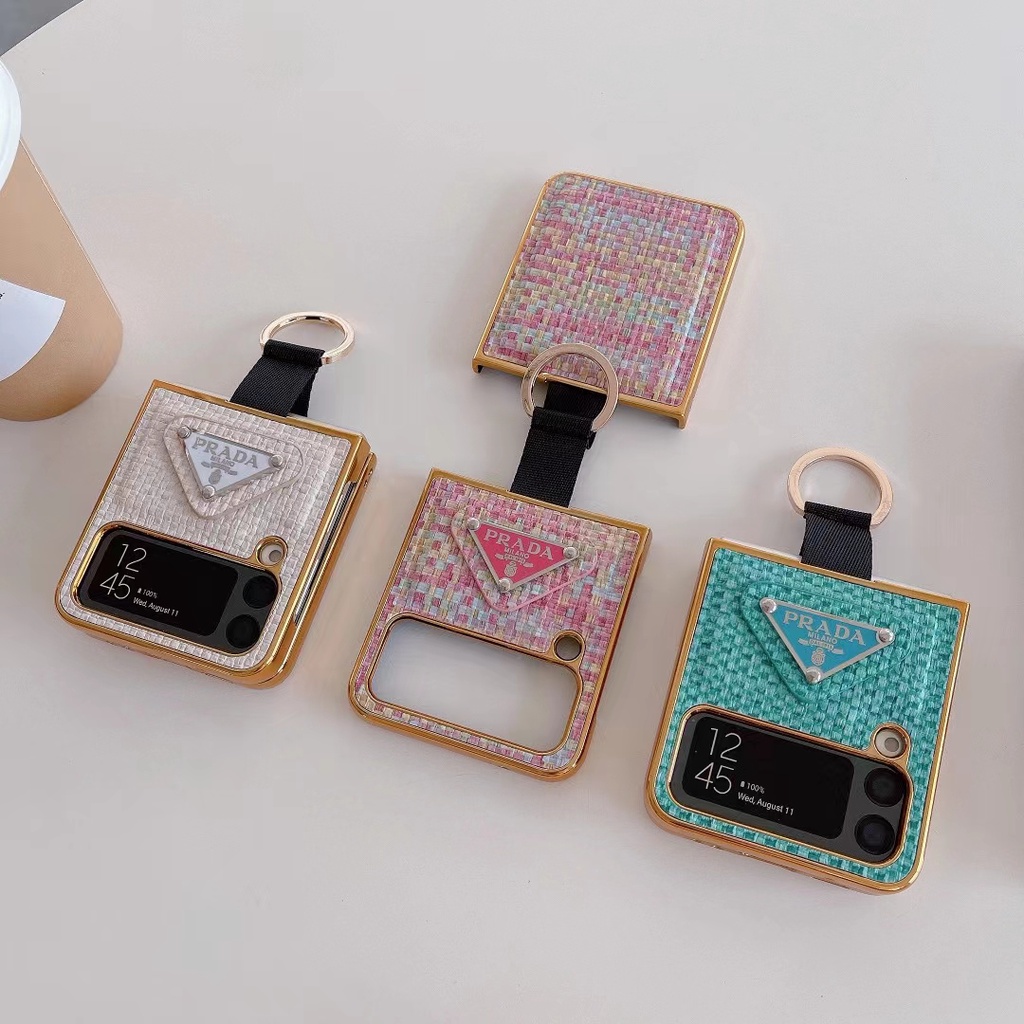 สินค้าพร้อมส่ง-แบรนด์แฟชั่น-prd-กรอบชุบถัก-หัวเข็มขัดชุบ-ป้องกันการระเบิดและกันลื่น-หน้าจอพับ-samsung-เคสโทรศัพท์มือถือ-สําหรับ-samsung-z-flip-2-3-4