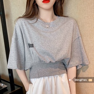 เสื้อยืดแขนสั้นลําลอง ทรงหลวม ออกแบบดี แบบเข้ารูป แฟชั่นสไตล์เกาหลี สําหรับผู้หญิง [S-XL]