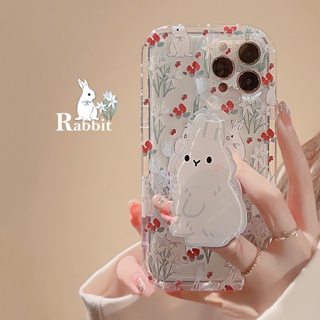 เคสโทรศัพท์มือถือ ซิลิโคน ลายการ์ตูนกระต่ายน่ารัก พร้อมที่ตั้งวาง สําหรับ Iphone 14 11 12 13 PRO MAX AT0157