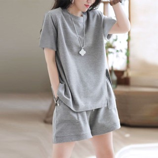 พร้อมส่ง ชุดกีฬา เสื้อแขนสั้น กางเกงขาสั้น ทรงหลวม สไตล์เกาหลีเรโทร เหมาะกับฤดูร้อน สําหรับผู้หญิง 2023 5NOE
