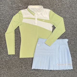 เสื้อกีฬากอล์ฟแขนยาว ป้องกันแดด แบบแห้งเร็ว สีคอนทราสต์ แฟชั่นฤดูใบไม้ผลิ และฤดูร้อน สําหรับผู้หญิง